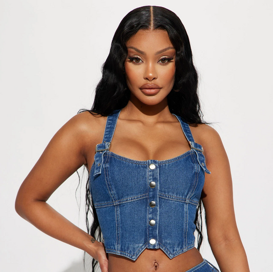 Wear Me Out Denim Corset Top - Medium Blue Wash