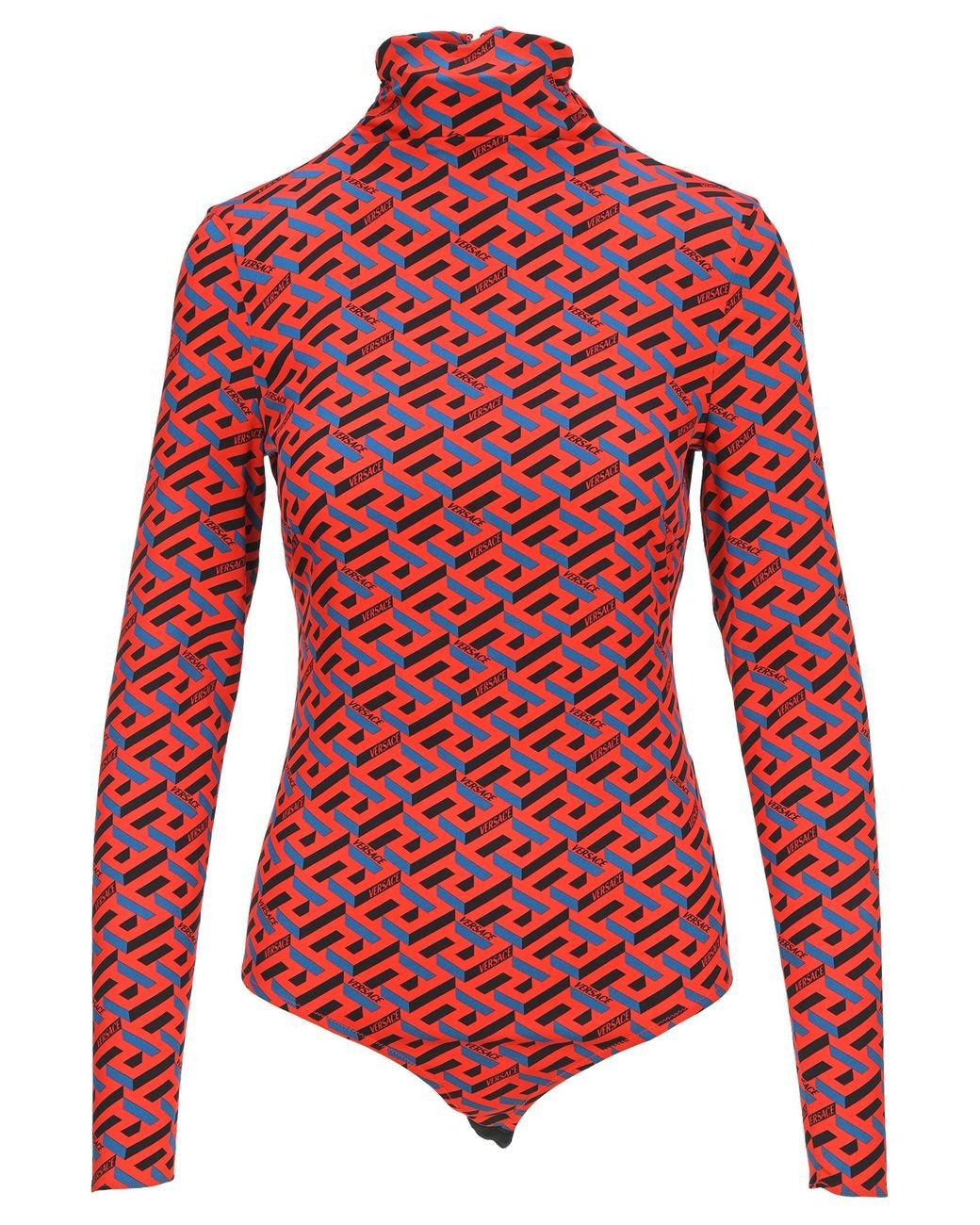 Versace Greca-Print Bodysuit Red and Black